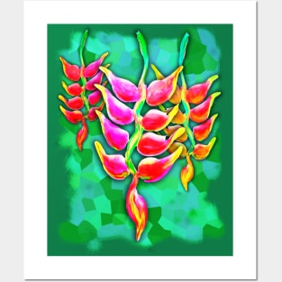 Exotic Flowers Heliconia Pendula Bright Red Posters and Art